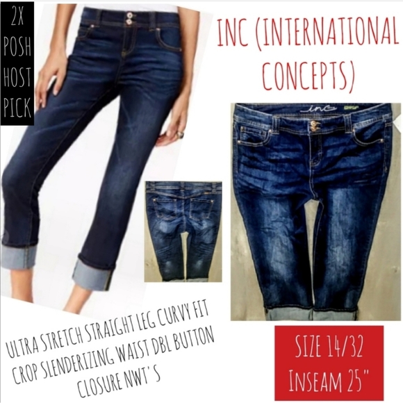INC International Concepts Denim - INC Jeans Size 14 Straight Leg Curvy Fit Crop